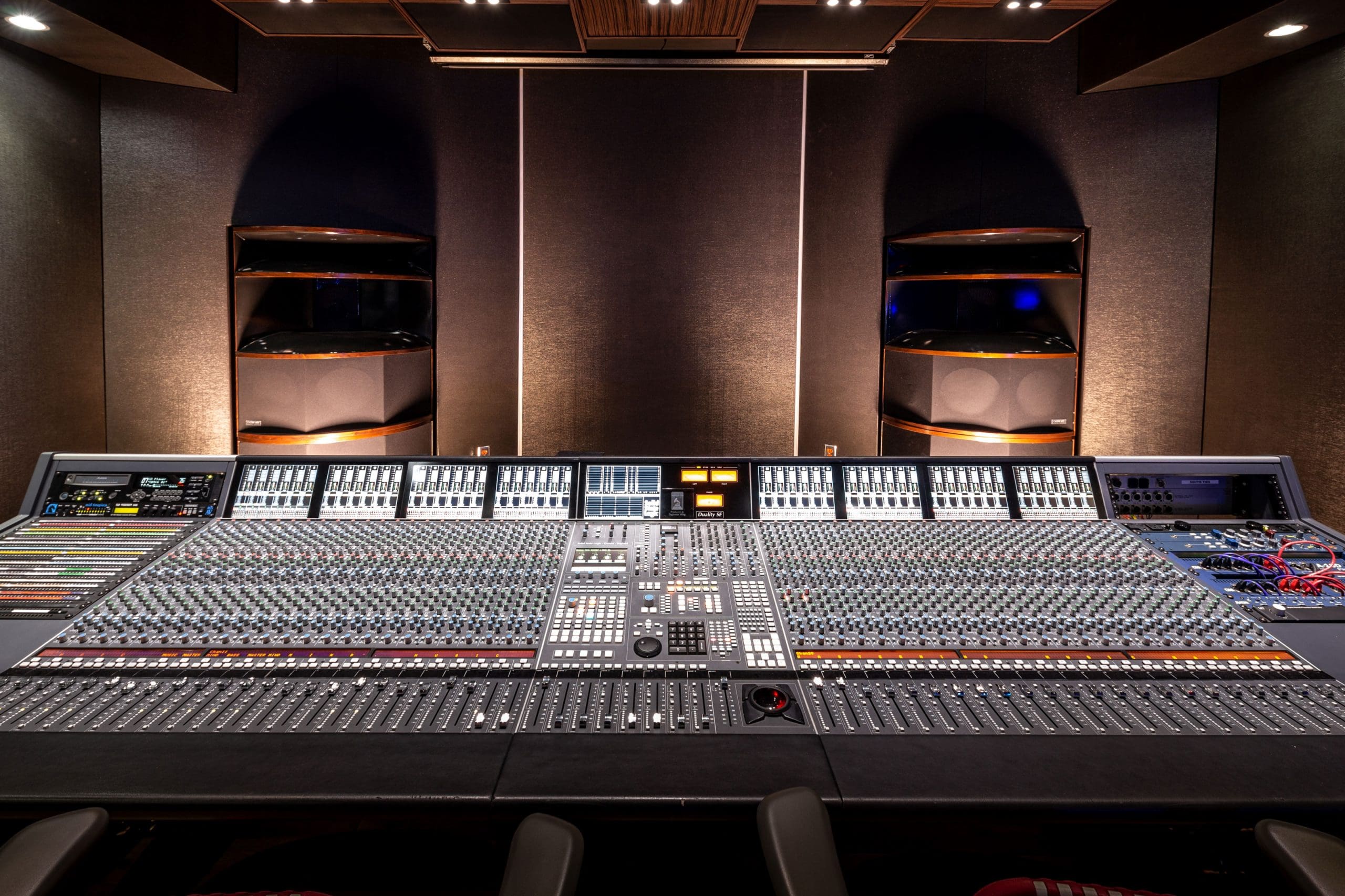 The SSL Duality & Ocean Way HR2's inside the control room at Noisematch Studios in Miami, FL.